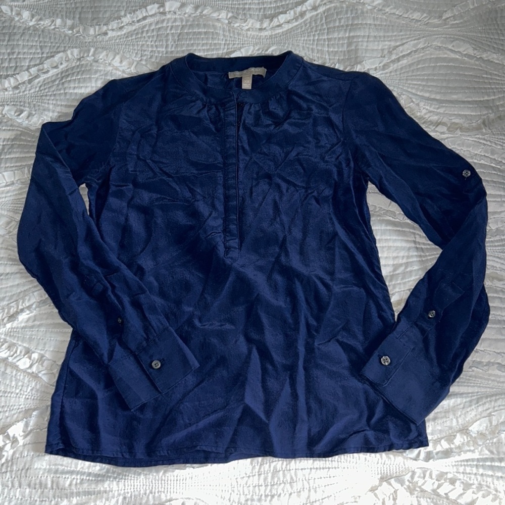 Banana Republic silk long sleeve navy top